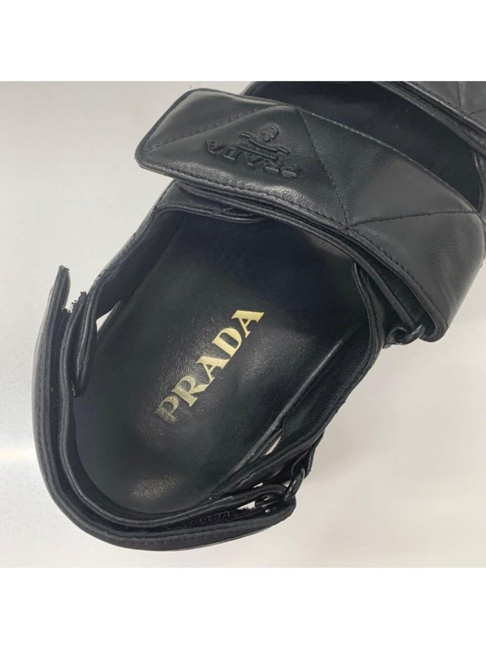 Prada Logo Padded Nappa Leather Velcro Sandals Black - Picture 7 of 10